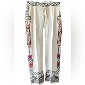 VTG Lucky Brand Sz S Stretch Knitwear Embroidered Boho Hippie Yoga Sweatpants